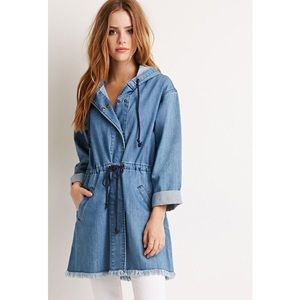 Forever 21 Hooded Denim Utility Jacket Overcoat
